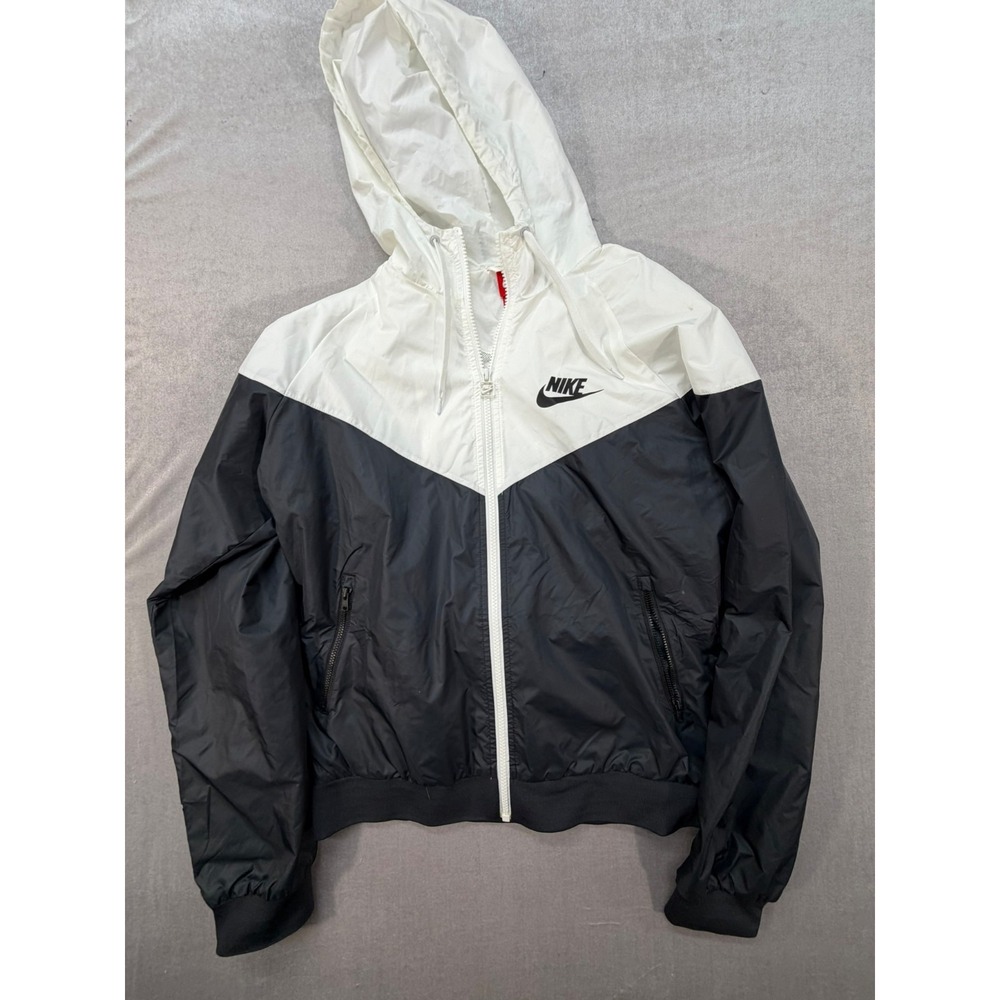 Nike Windrunner Jacket Womens Large White Black Full Zip Hooded Windbreaker L